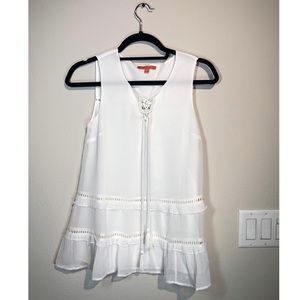Modcloth White Sleeveless Blouse with Tass…